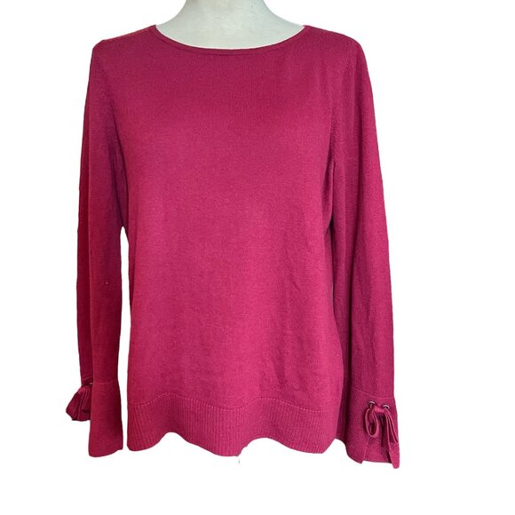 Talbots Sweater M Cashmere Blend Maroon Womens Bow Cuff Boat Neck‎ Size Medium - Picture 1 of 9